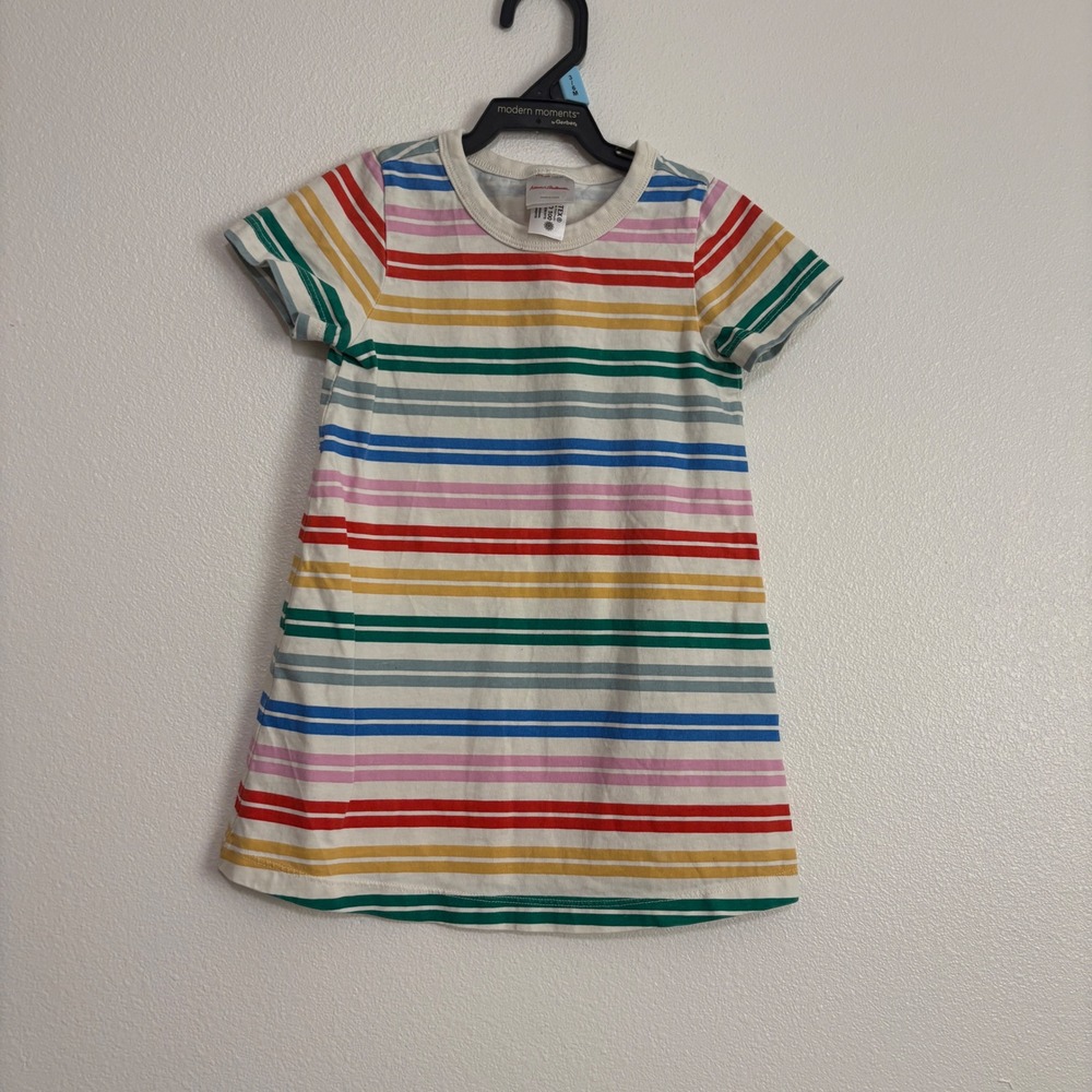 Hanna Andersson Kids Rainbow Stripe Short Sleeve Cotton Dress Multi-Color US 3T - Picture 2 of 6
